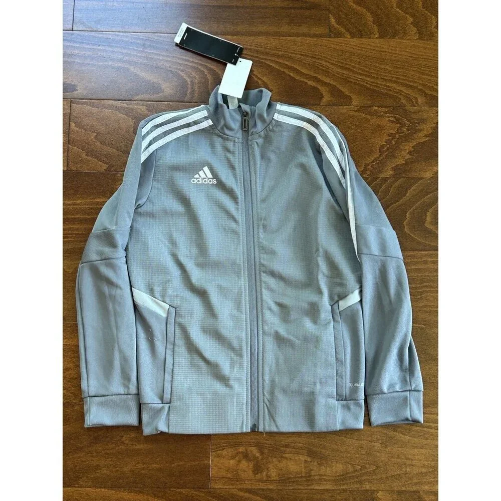 Adidas Youth Unisex Kids TIRO19 Training Jacket Gray Striped Full Zip NWT Size S